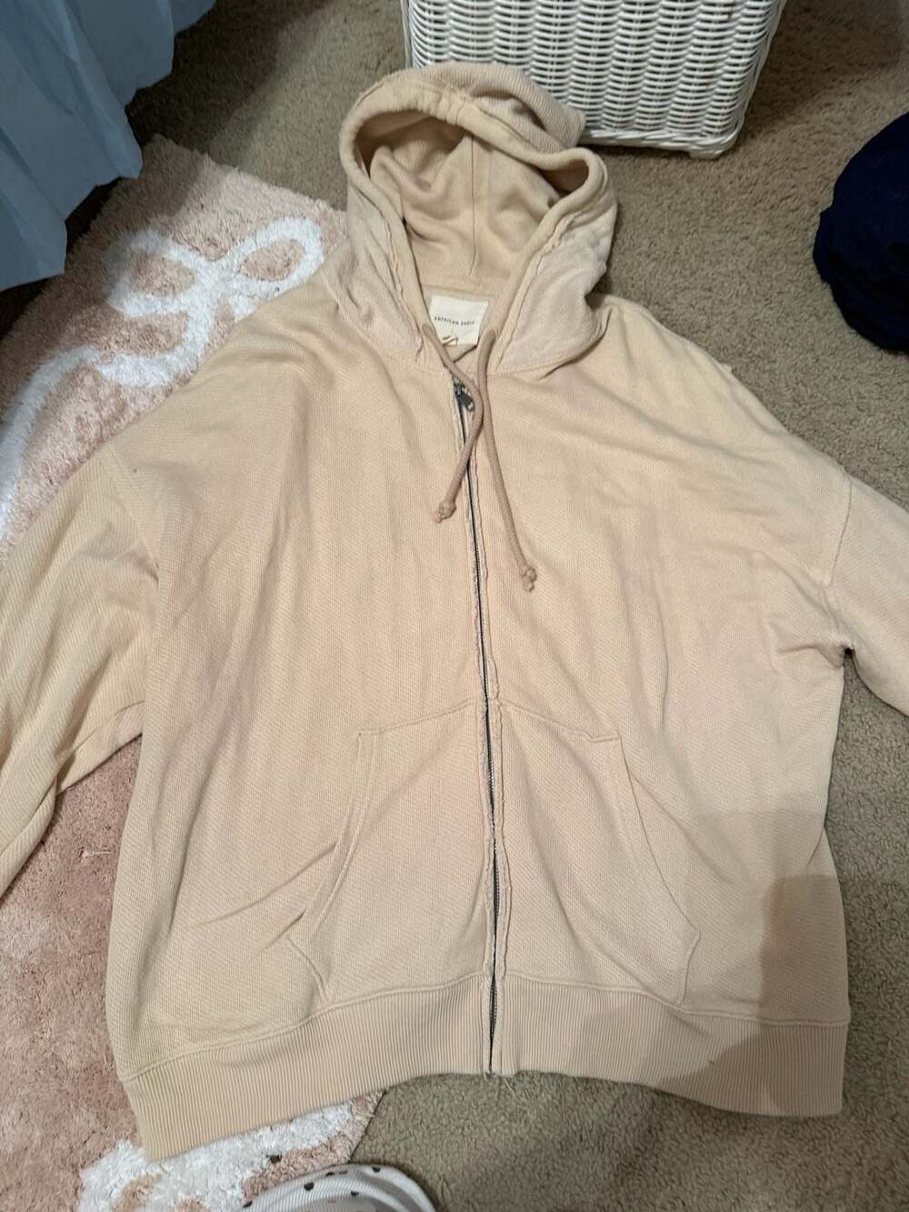 American Eagle Cream Waffle Knit Full Zip Hoodie - Picture 9 of 9